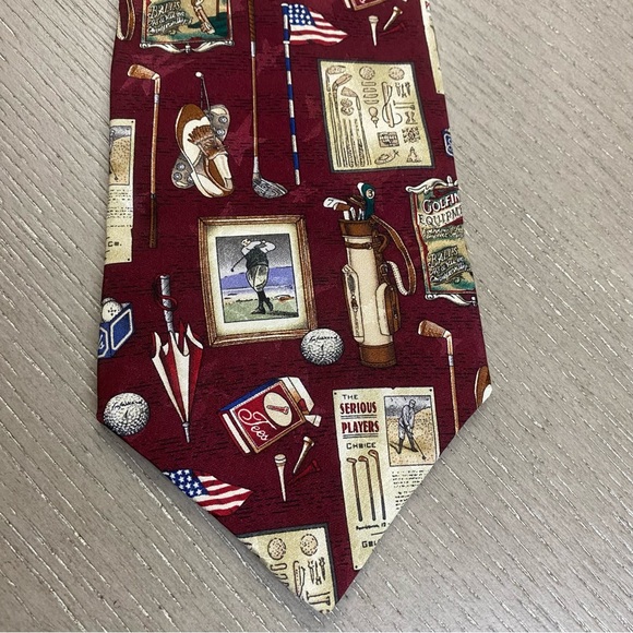Van Heusen Americana Series Golf Nostalgia Silk Burgundy Men’s Neck Tie - Picture 6 of 11